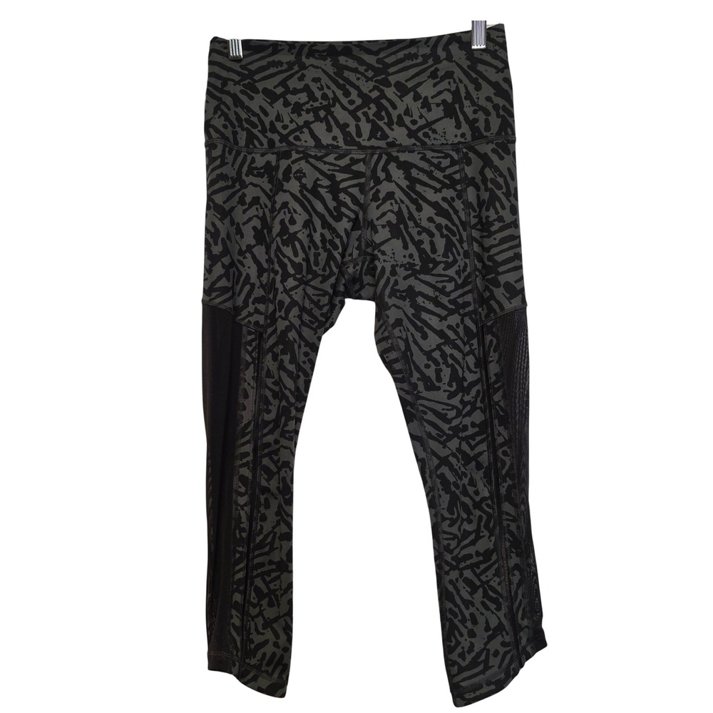Lululemon Abstract Geometric Print Mesh Crop Leggings Grey Black Size 6